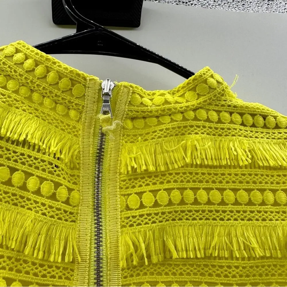 J.Crew Fringe Lace Sheath Dress Size‎ 2 Yellow Citron Sleeveless Cocktail Party